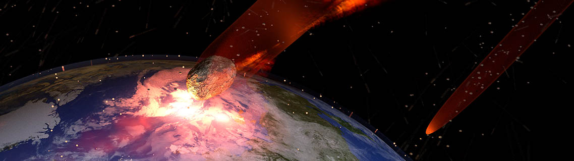 Illustration montrant des astéroïdes frappant la Terre