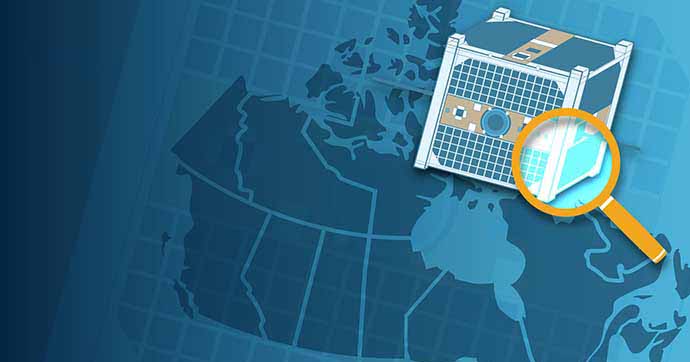 Illustration d'un CubeSat et d'une carte du Canada