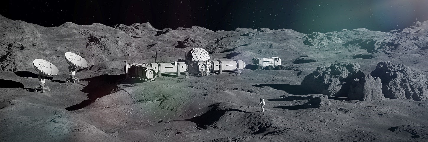 An artist's impression of a future lunar settlement