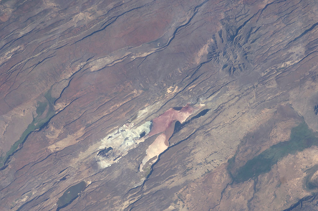 A close-up of Lake Natron, Tanzania. (Credit: NASA)