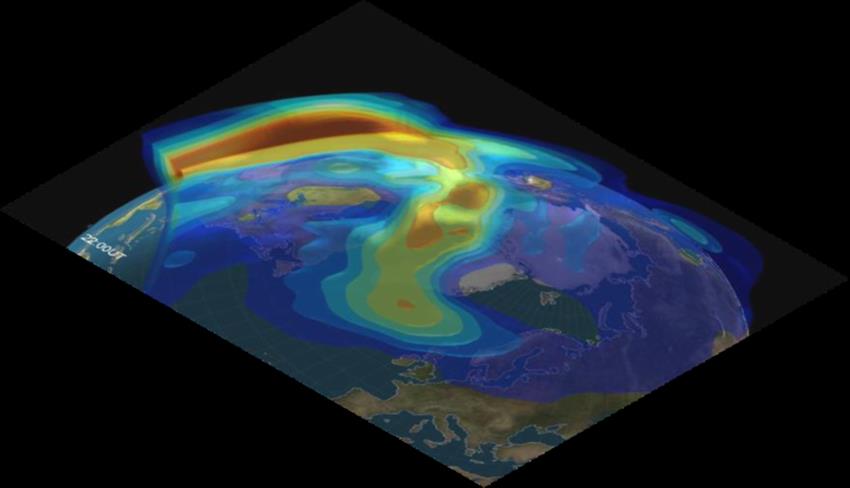 An illustration of the ionosphere above the Arctic