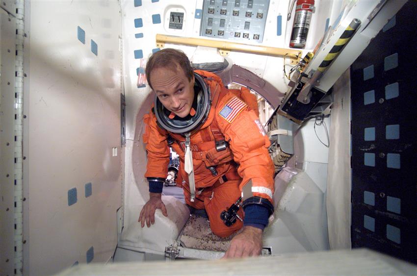 Steve MacLean STS-115 Mission training in a model of the ISS