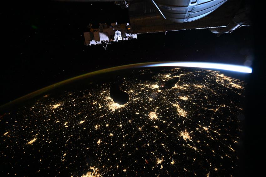 Chicago at night as seen from space, captured from the International Space Station.