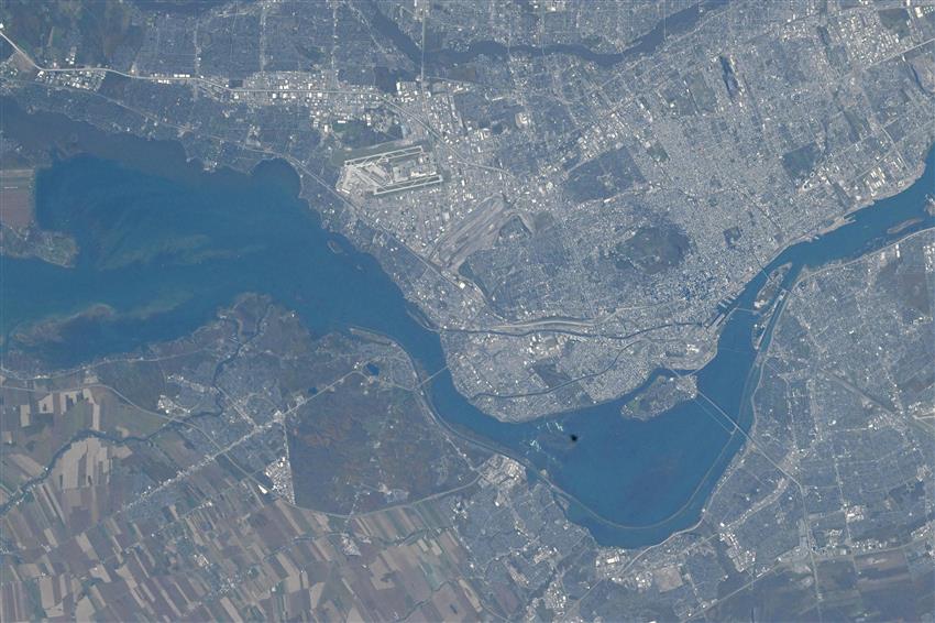 The Greater Montreal area as seen from space, captured from the International Space Station.