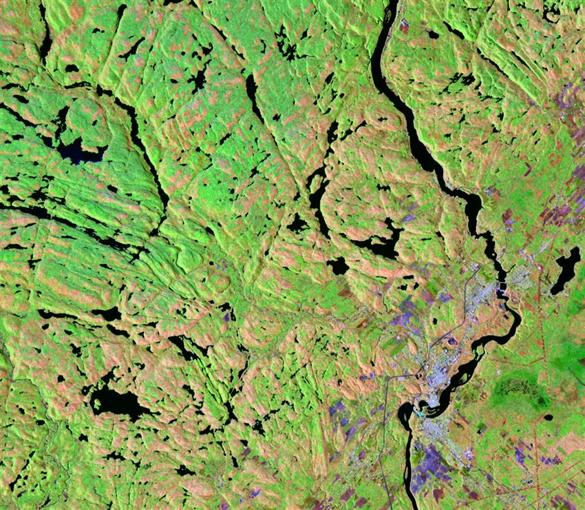 Composite made up of three satellite images, La Mauricie National Park of Canada, Quebec