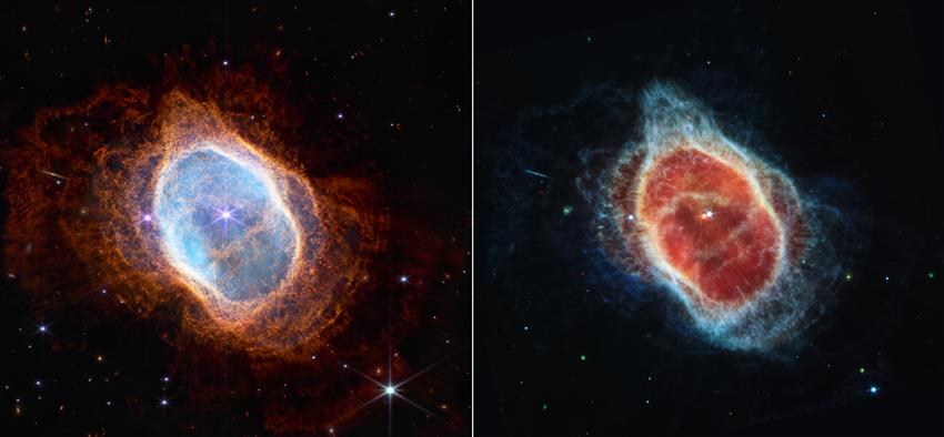 Southern Ring Nebula (NIRCam and MIRI images side-by-side)