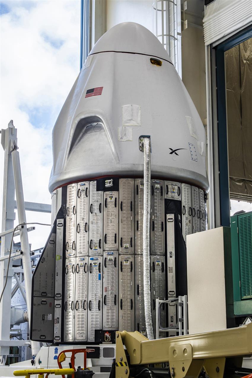 A close up of the Dragon capsule.