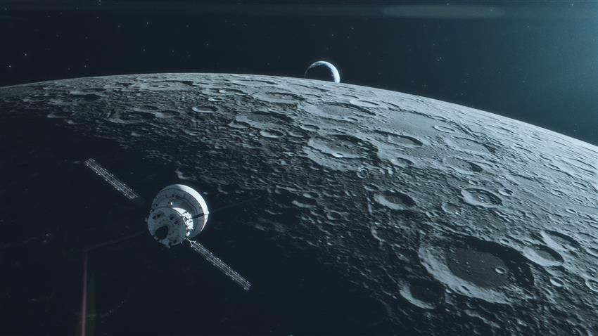 Vue d'artiste d'un lever de Terre durant la mission Artemis I
