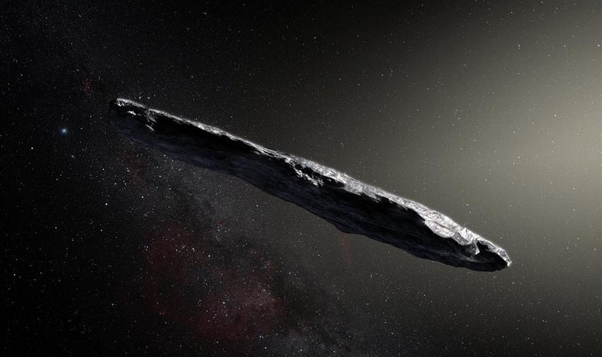 Vue d'artiste de l'astéroïde interstellaire 1I/2017 U1 ('Oumuamua)