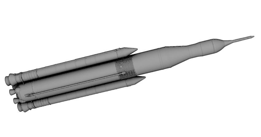 Illustration d'une maquette du lanceur SLS imprimée en 3D. 