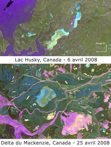Images satellite du Lac Husky et Delta du Mackenzie, Canada avril 2008