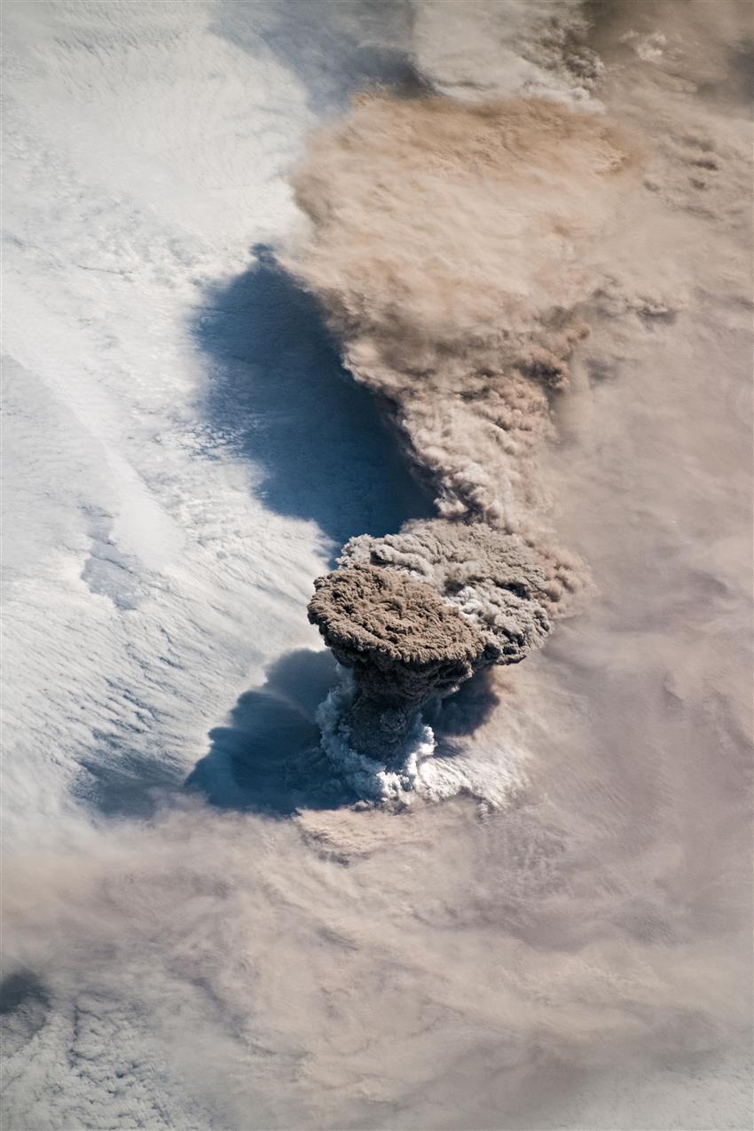 Volcano Raikoke eruption as seen from the ISS
