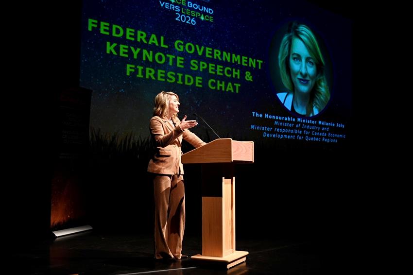 The Honourable Mélanie Joly speaks at the podium. 