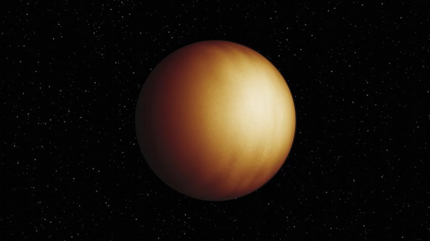 Vue d'artiste de l'exoplanète WASP-18 b, une géante gazeuse aux teintes orangées et à la surface lisse.