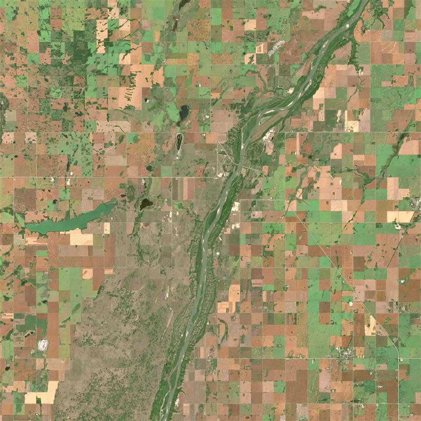 La rivière Saskatchewan Nord vue de l'espace.