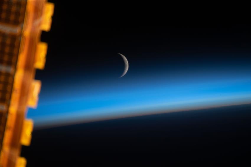 Crescent moon at sunrise as seen on the ISS
