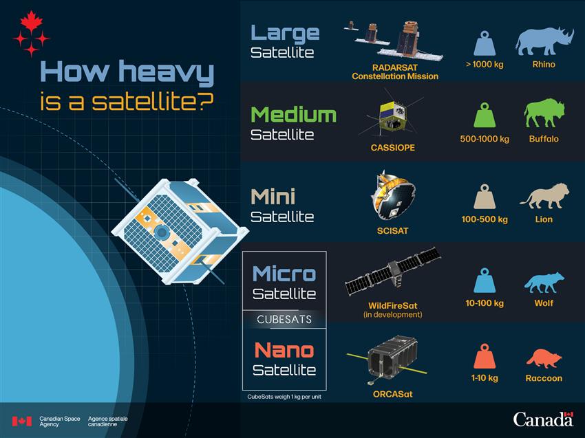 Chart of the approximate weight of satellites launched into space, according to their category