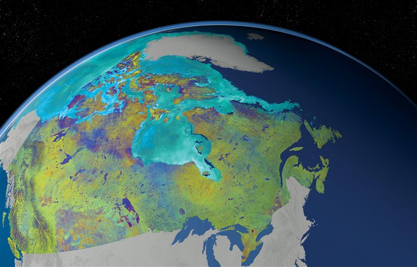 Mosaïque du Canada produite à l'aide de 121 images prises par le satellite canadien RADARSAT-2