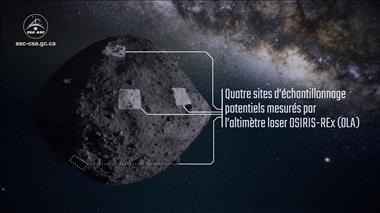 Vignette de la vidéo 'Sites d'échantillonnage potentiels de la mission OSIRIS-REx cartographiés par l'instrument canadien OLA'