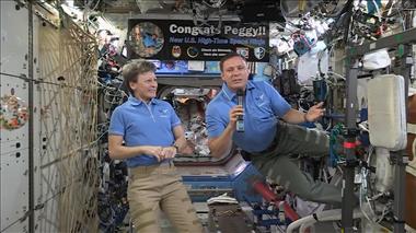 Thumbnail for video: 'Canadarm2 gets a shout out from NASA astronaut Jack Fischer during a video conference with the President of the United States'