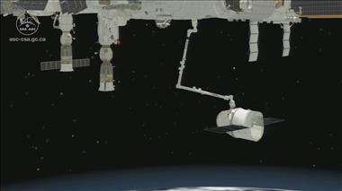 Thumbnail for video: 'Animation of Canadarm2 catching and berthing SpaceX’s Dragon'