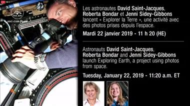 Thumbnail for video 'LIVE – David Saint-Jacques, Roberta Bondar and Jenni Sidey-Gibbons launch Exploring Earth'